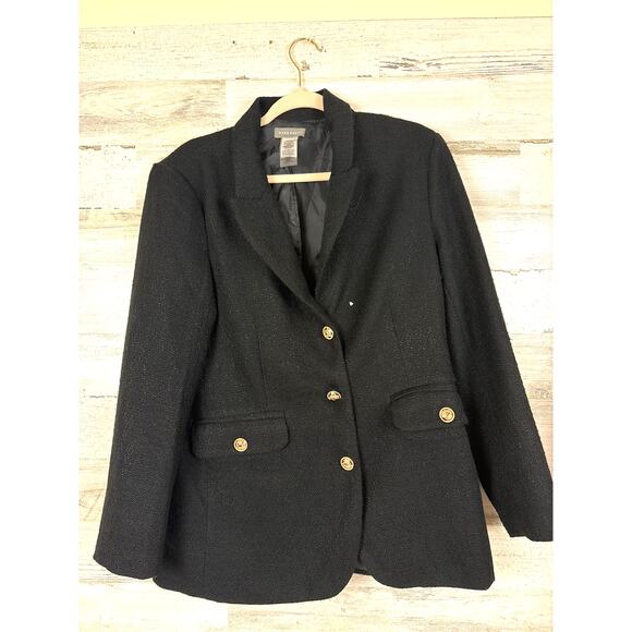 Sans Souci Women’s L Black Gold Button Up Lined Dress Work Jacket Blazer NEW - Picture 1 of 6